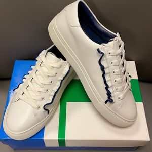 Tory Sport Tory Burch Ruffle Sneaker White and Navy 53281